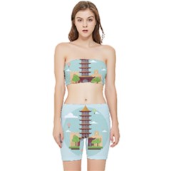 China-landmark-landscape-chinese Stretch Shorts And Tube Top Set by Sudhe