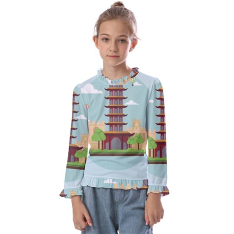 China-landmark-landscape-chinese Kids  Frill Detail Tee by Sudhe