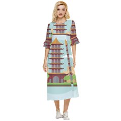 China-landmark-landscape-chinese Double Cuff Midi Dress