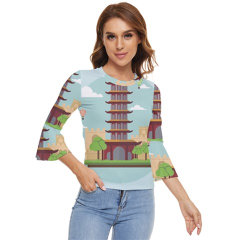 China-landmark-landscape-chinese Bell Sleeve Top by Sudhe