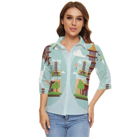 China-landmark-landscape-chinese Women s Quarter Sleeve Pocket Shirt by Sudhe