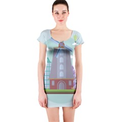 Amsterdam-landmark-landscape Short Sleeve Bodycon Dress by Sudhe