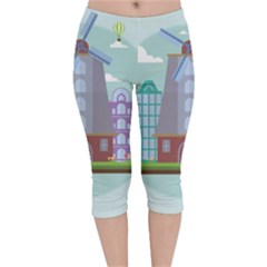 Amsterdam-landmark-landscape Velvet Capri Leggings  by Sudhe