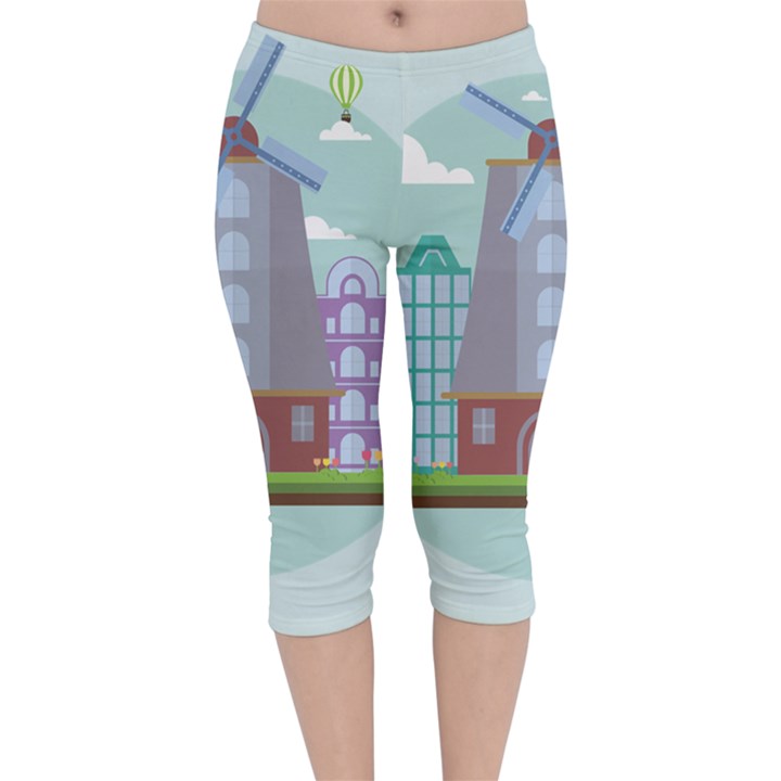 Amsterdam-landmark-landscape Velvet Capri Leggings 