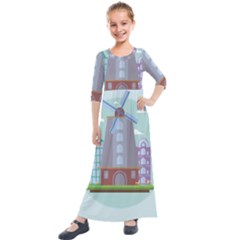 Amsterdam-landmark-landscape Kids  Quarter Sleeve Maxi Dress by Sudhe