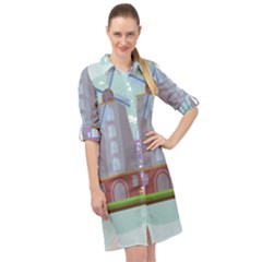 Amsterdam-landmark-landscape Long Sleeve Mini Shirt Dress by Sudhe