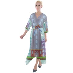 Amsterdam-landmark-landscape Quarter Sleeve Wrap Front Maxi Dress