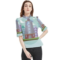 Amsterdam-landmark-landscape Frill Neck Blouse