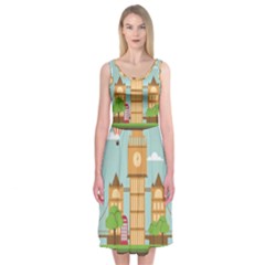 London-watch-landmark-england Midi Sleeveless Dress by Sudhe