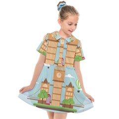 London-watch-landmark-england Kids  Short Sleeve Shirt Dress by Sudhe