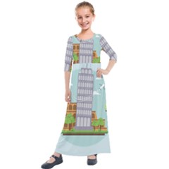 Roma-landmark-landscape-italy-rome Kids  Quarter Sleeve Maxi Dress by Sudhe