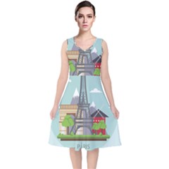 Paris-france-french-europe-travel V-neck Midi Sleeveless Dress  by Sudhe