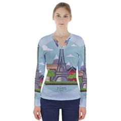 Paris-france-french-europe-travel V-neck Long Sleeve Top by Sudhe