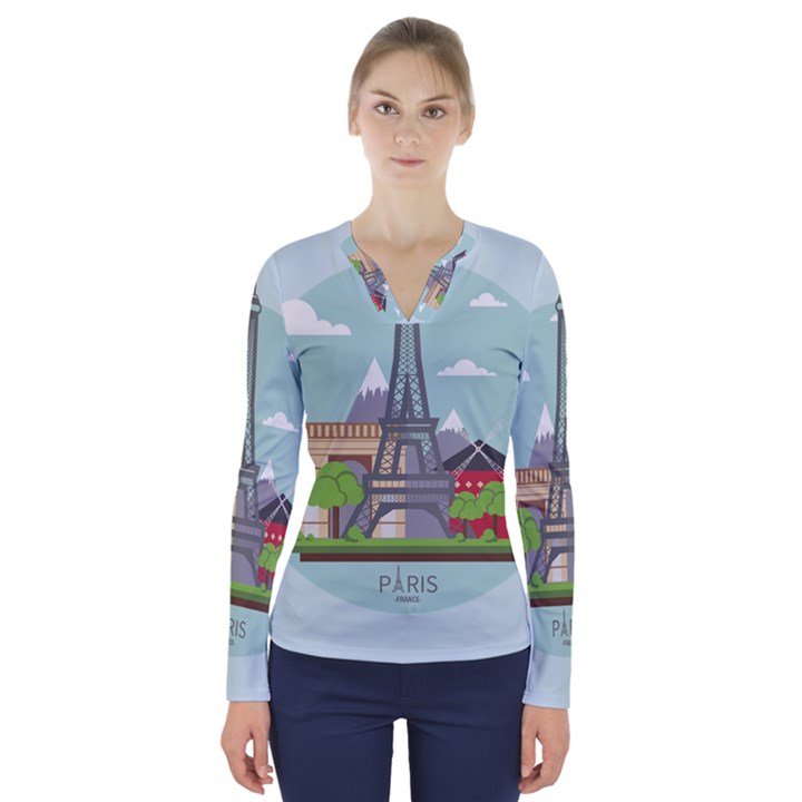 Paris-france-french-europe-travel V-Neck Long Sleeve Top