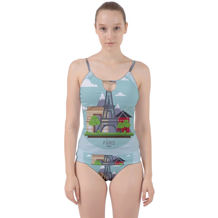 Paris-france-french-europe-travel Cut Out Top Tankini Set