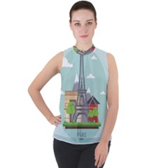 Paris-france-french-europe-travel Mock Neck Chiffon Sleeveless Top by Sudhe