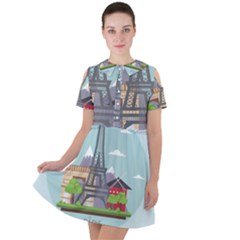 Paris-france-french-europe-travel Short Sleeve Shoulder Cut Out Dress  by Sudhe