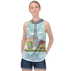 Paris-france-french-europe-travel High Neck Satin Top by Sudhe