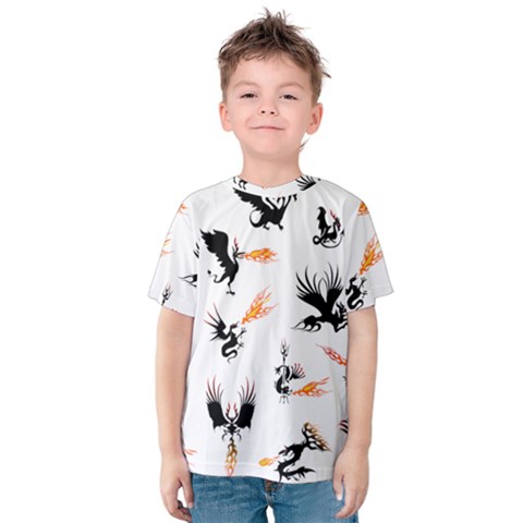 Dragon-phoenix-fire-bird-ancient Kids  Cotton Tee by Sudhe