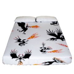 Dragon-phoenix-fire-bird-ancient Fitted Sheet (queen Size) by Sudhe