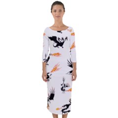 Dragon-phoenix-fire-bird-ancient Quarter Sleeve Midi Bodycon Dress by Sudhe