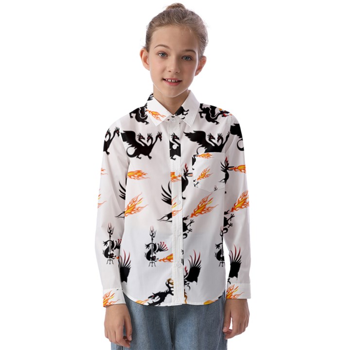 Dragon-phoenix-fire-bird-ancient Kids  Long Sleeve Shirt