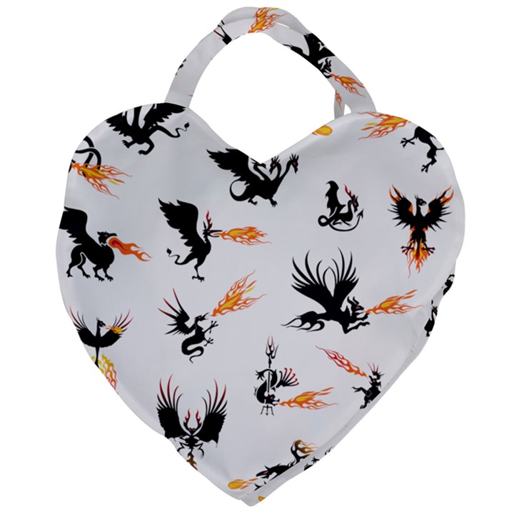 Dragon-phoenix-fire-bird-ancient Giant Heart Shaped Tote