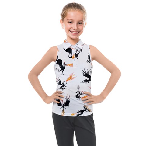 Dragon-phoenix-fire-bird-ancient Kids  Sleeveless Polo Tee by Sudhe