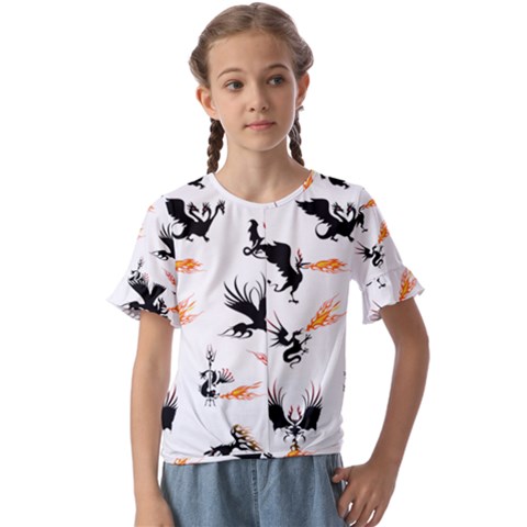 Dragon-phoenix-fire-bird-ancient Kids  Cuff Sleeve Scrunch Bottom Tee by Sudhe