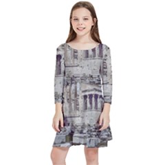 Erechtheum Temple, Athens, Greece Kids  Quarter Sleeve Skater Dress by dflcprintsclothing