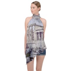 Erechtheum Temple, Athens, Greece Halter Asymmetric Satin Top