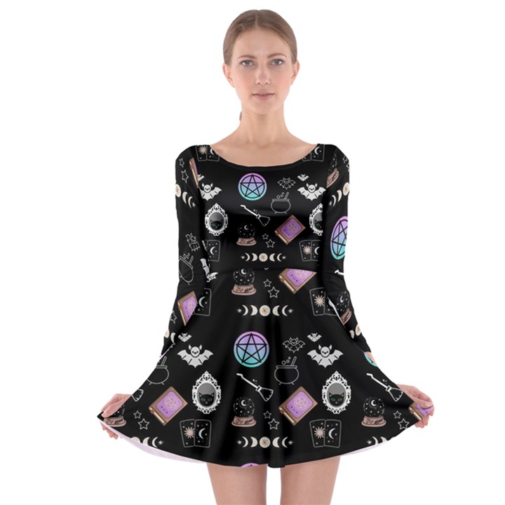 Pastel Goth Witch Long Sleeve Skater Dress