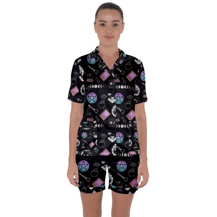 Pastel Goth Witch Satin Short Sleeve Pajamas Set