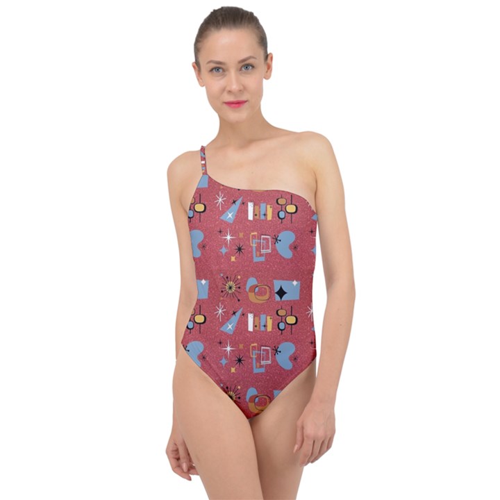 50s Red Classic One Shoulder Swimsuit