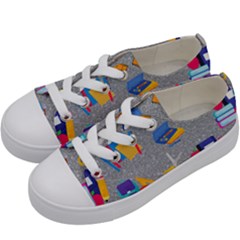 80s And 90s School Pattern Kids  Low Top Canvas Sneakers by NerdySparkleGoth