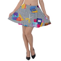 80s And 90s School Pattern Velvet Skater Skirt by NerdySparkleGoth