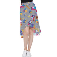 80s And 90s School Pattern Frill Hi Low Chiffon Skirt