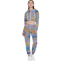 80s And 90s School Pattern Cropped Zip Up Lounge Set