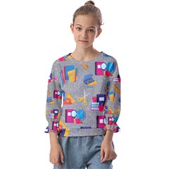 80s And 90s School Pattern Kids  Cuff Sleeve Top