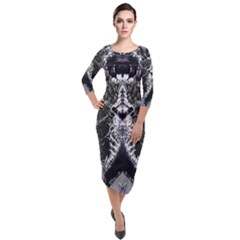 Alien Deco Quarter Sleeve Midi Velour Bodycon Dress by MRNStudios