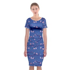 Branches With Peach Flowers Classic Short Sleeve Midi Dress by SychEva