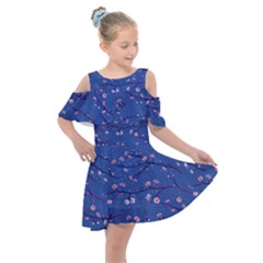 Branches With Peach Flowers Kids  Shoulder Cutout Chiffon Dress by SychEva