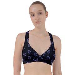 Purple Skulls On Dark Background Sweetheart Sports Bra by SychEva