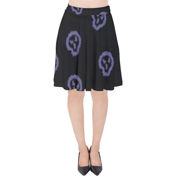 Purple Skulls On Dark Background Velvet High Waist Skirt