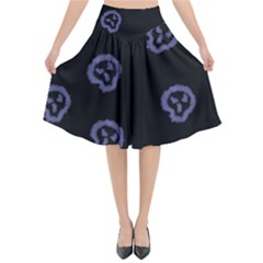 Purple Skulls On Dark Background Flared Midi Skirt by SychEva