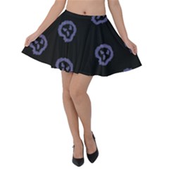 Purple Skulls On Dark Background Velvet Skater Skirt by SychEva