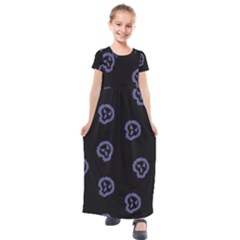 Purple Skulls On Dark Background Kids  Short Sleeve Maxi Dress by SychEva