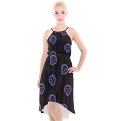 Purple Skulls On Dark Background High-low Halter Chiffon Dress  by SychEva