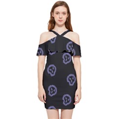 Purple Skulls On Dark Background Shoulder Frill Bodycon Summer Dress