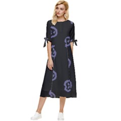 Purple Skulls On Dark Background Bow Sleeve Chiffon Midi Dress